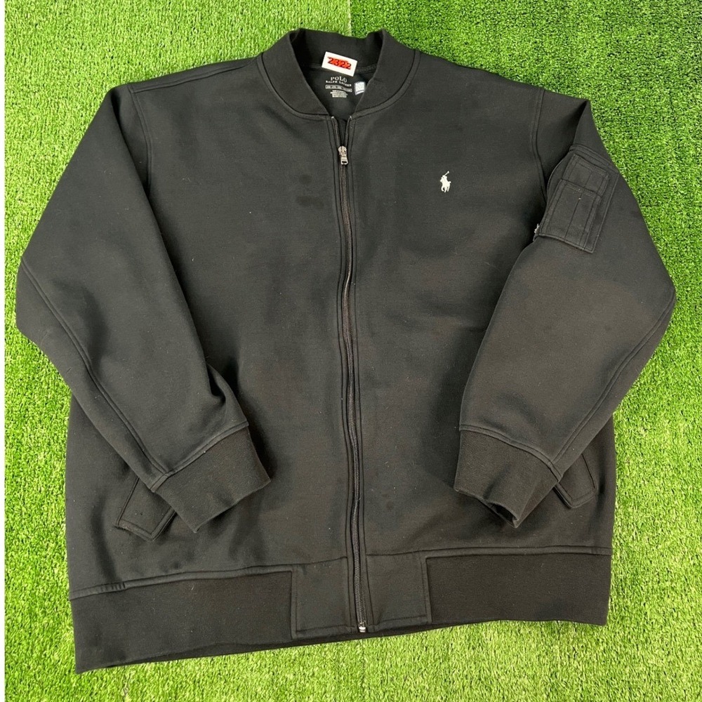 Polo Ralph Lauren Mens Black Double Knit Full Zip Bomber Jacket 2XB Big & Tall